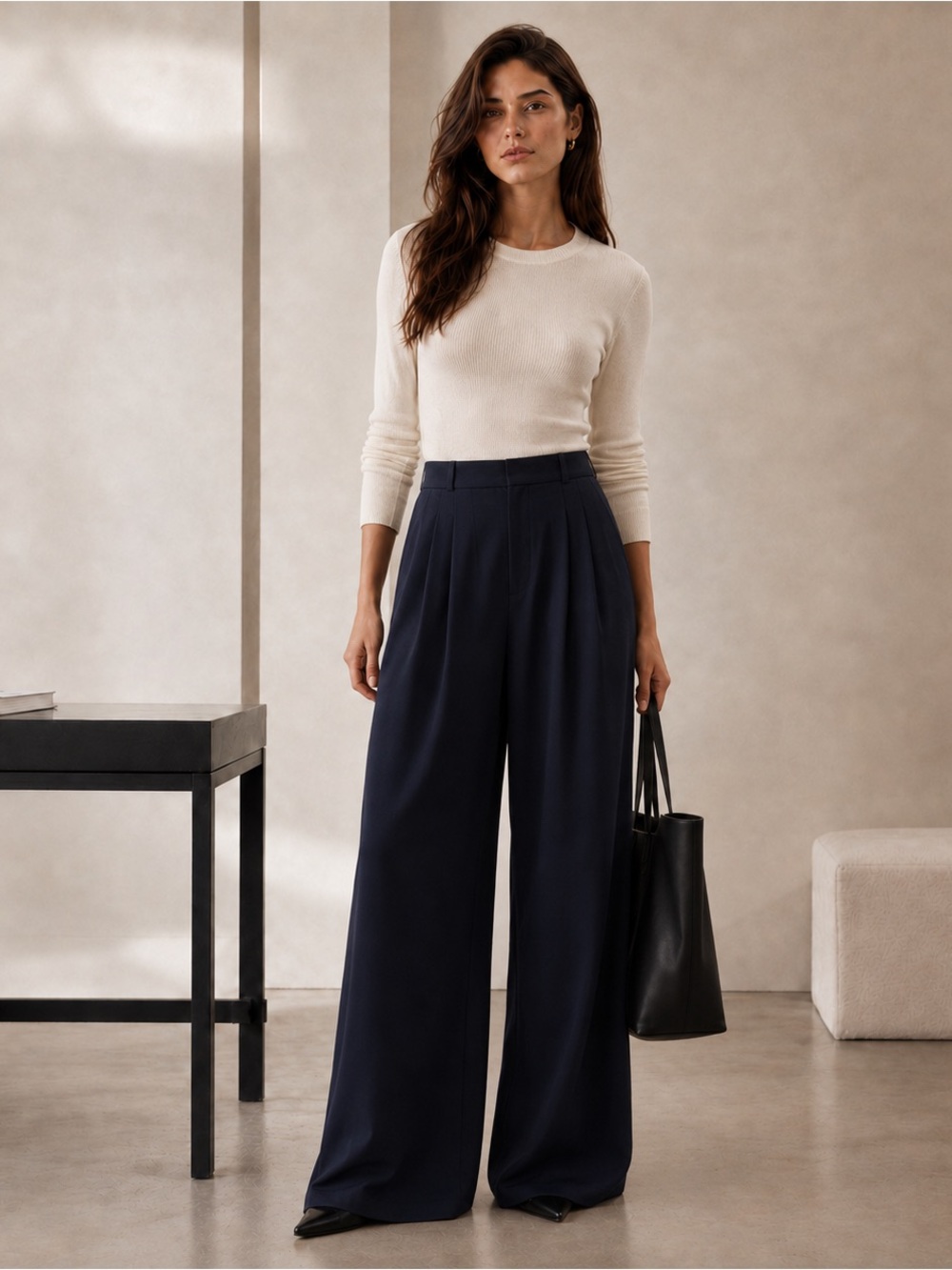 Banana Republic Factory Pleated Wide Leg Pants Black Crepe NWT Size 12